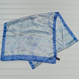 KEN SCOTT Neck Scarf 100% Silk Blue with Sea Green Designs Womens Vintage Satin
